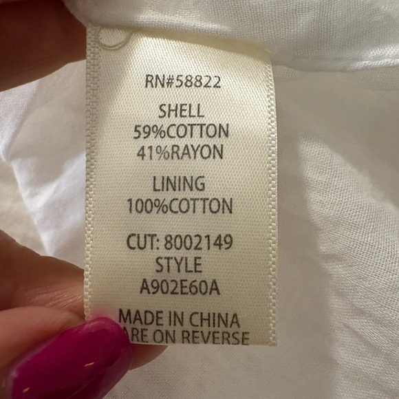 Max Studio White Ruffle Mini Dress. Cotton/Rayon Blend. Embroidery/Buttons chest - Picture 7 of 12